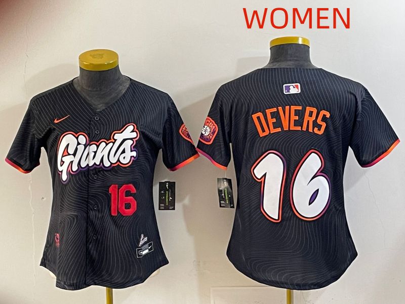 Women 2025 San Francisco Giants #16 Devers Black Joint Name Nike MLB Jersey style 09